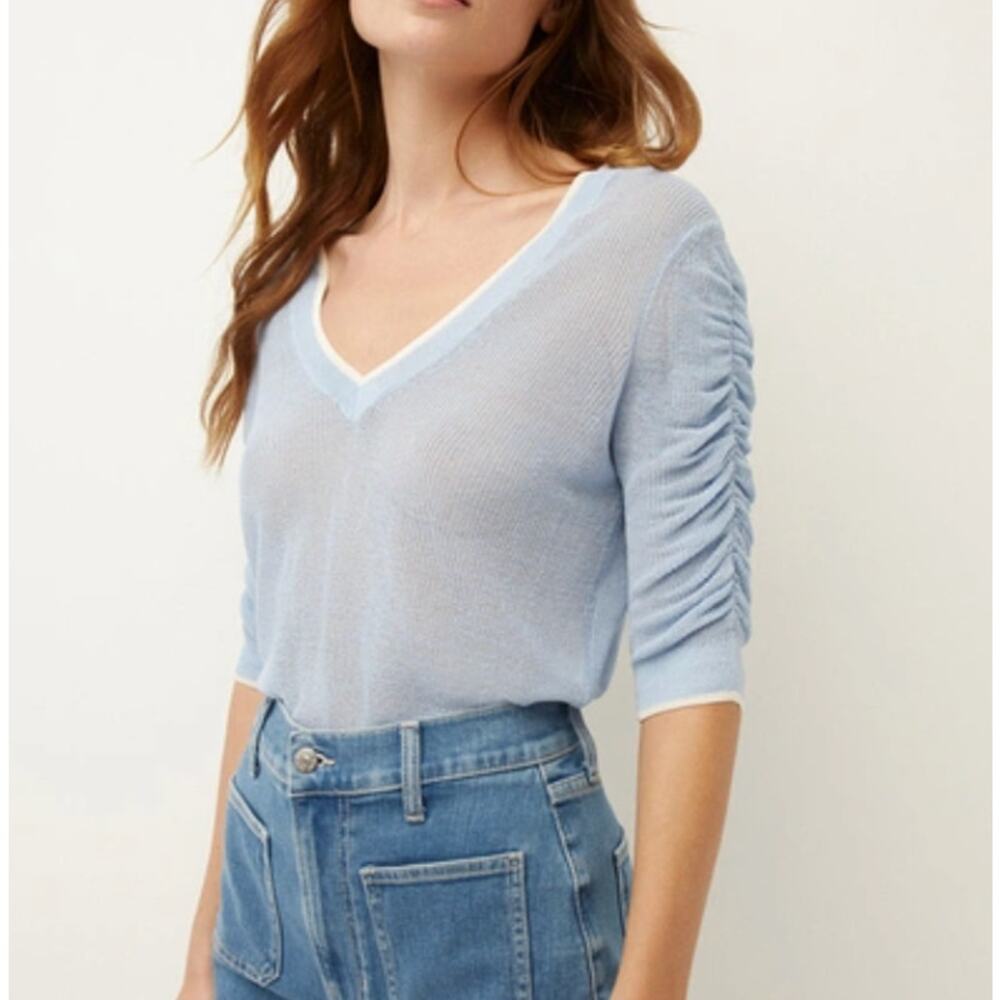 Veronica Beard Light Blue V-Neck Sweater